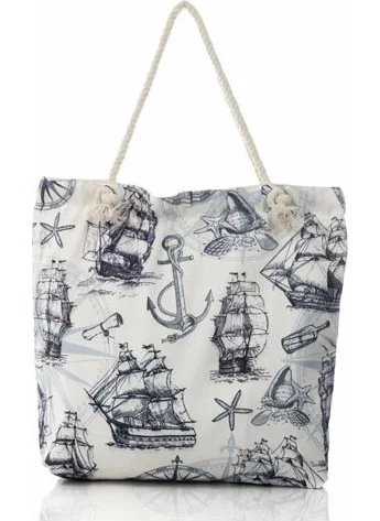 Linotti Compass Anchor Printed Beach Bag White