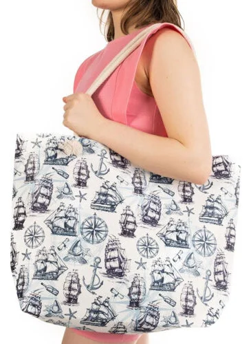 Linotti Compass Anchor Printed Beach Bag White