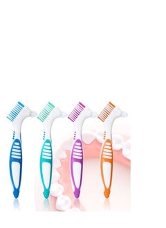 SYOSI Denture Brush, 4PCS Denture Toothbrushes, Cleaning Brush Double Sided Toothbrush with Multi Layered Bristles and Rubber Anti-Slip Handle for Denture Cleaning Care Green Purple Blue Orange  - Image 1