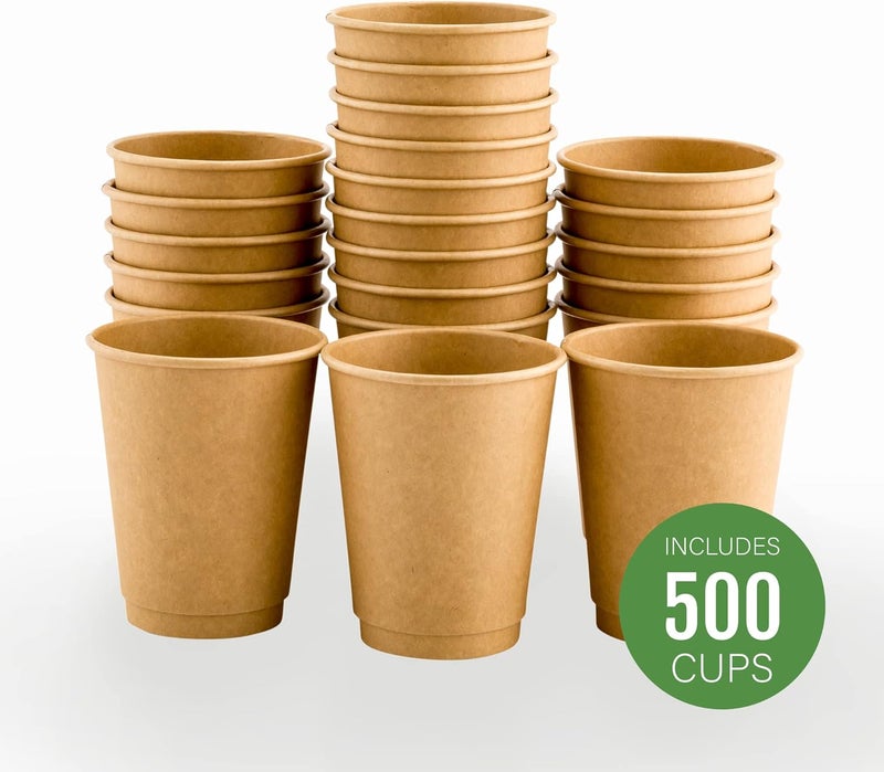 Restaurantware 500-CT Disposable Kraft 12-oz Hot Beverage Cups with Double Wall Design: No Need for Sleeves - Perfect for Cafes - Eco Friendly Recyclable Paper - Insulated - Wholesale Takeout Coffee Cup - Image 2