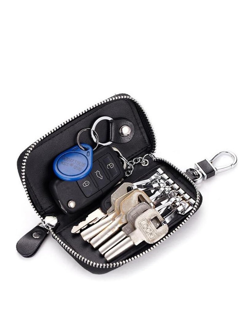 ECVV Unisex Mens Womens Premium Leather Car Key Holder Bag Keychain Case Wallet with 6 Hooks Zipper Closure, Coffee, Coffee, 4.3x2.9inch - Image 5