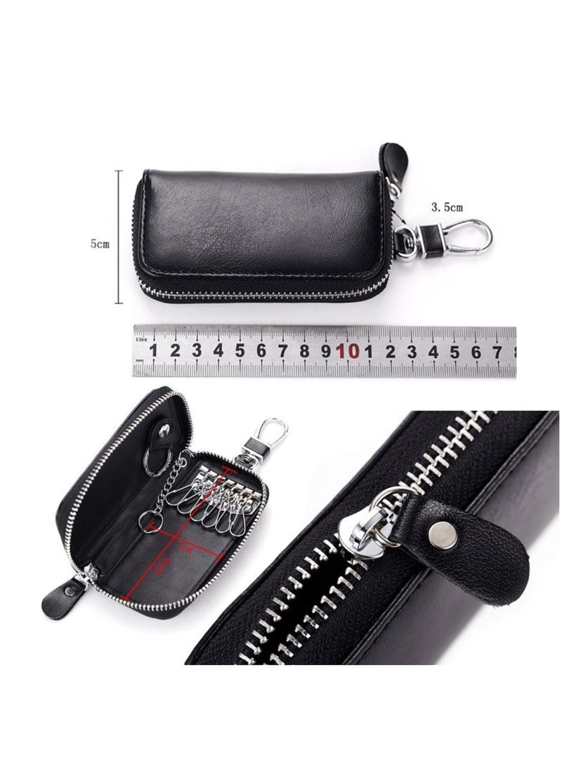 ECVV Unisex Mens Womens Premium Leather Car Key Holder Bag Keychain Case Wallet with 6 Hooks Zipper Closure, Coffee, Coffee, 4.3x2.9inch - Image 3