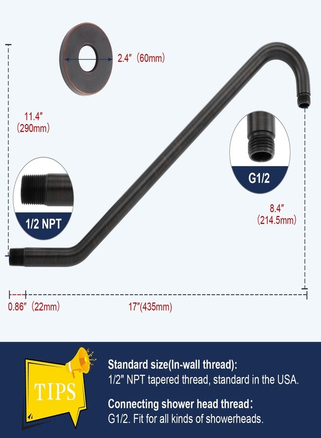 Uvish Long Shower Extension Arm with Flange 17" Shower Head Riser Pipe, Stainless Steel High Rise Shower Head Arm Extender Arm, Standard 1/2" Connection, Oil Rubbed Bronze - Image 3