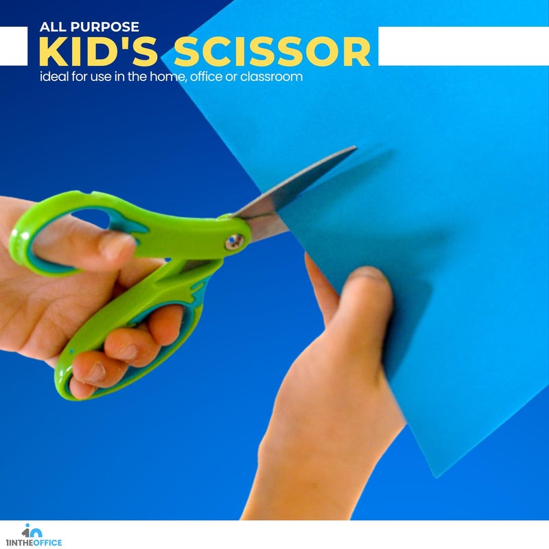 1InTheOffice Kids Scissors Pointed Tip, Pointed Safe Scissor for Kids, Kids Pointed End Scissors, Stainless Steel/Rubber Assorted Color"12 Pack" - Image 5