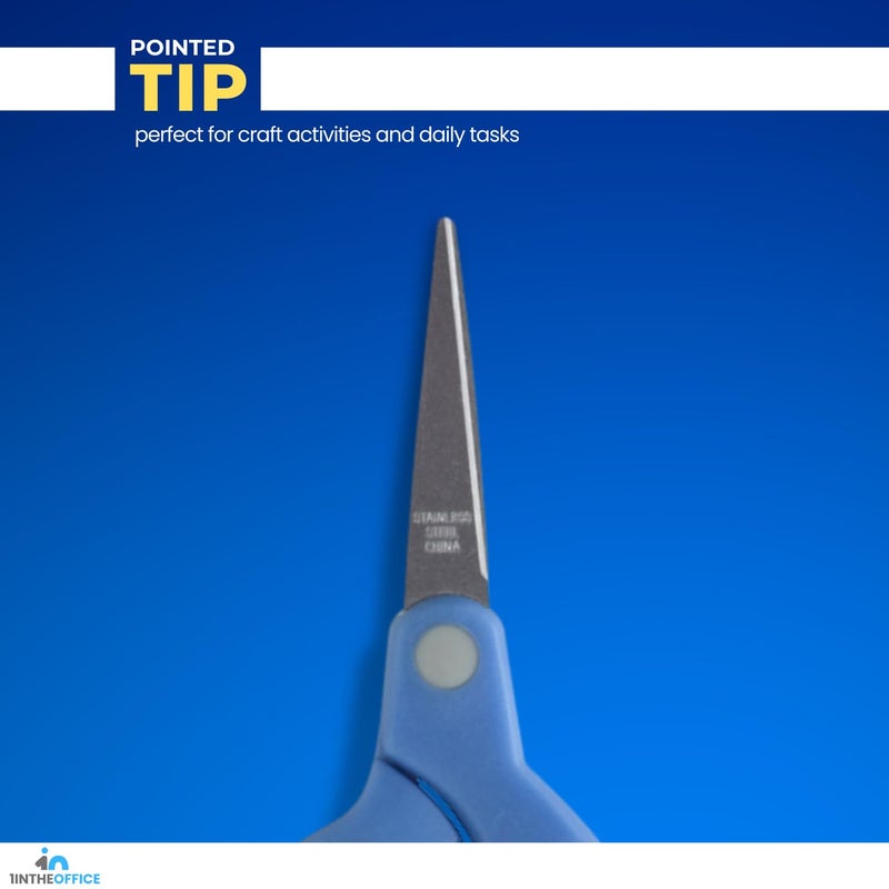 1InTheOffice Kids Scissors Pointed Tip, Pointed Safe Scissor for Kids, Kids Pointed End Scissors, Stainless Steel/Rubber Assorted Color"12 Pack" - Image 3