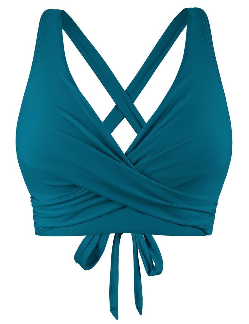 Firpearl Underwire Bikini Tops for Women Criss Cross Bathing Suit Tops Push Up Swimsuit Top Full Coverage Bikini Blue Coral US8-10 - Image 1