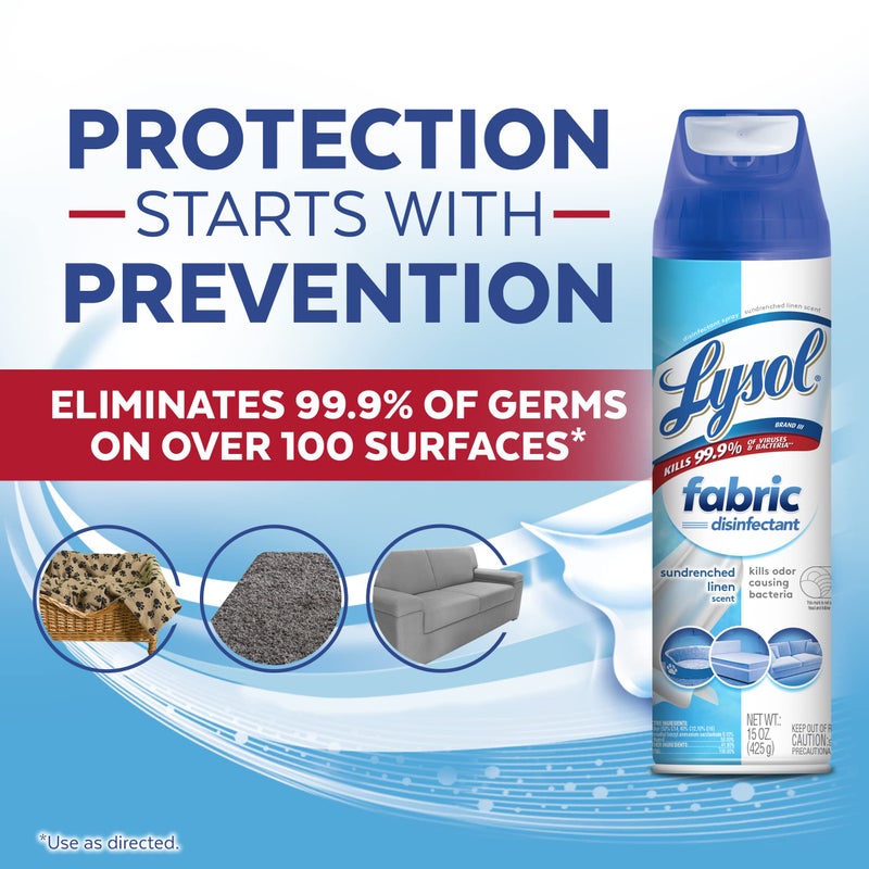Lysol بخاخ مطهر للأقمشة من لايسول، بخاخ معقم ومضاد للبكتيريا، لتعقيم وإزالة الروائح من الأثاث الناعم، رائحة الكتان المشمس 15 أونصة سائلة - Image 4