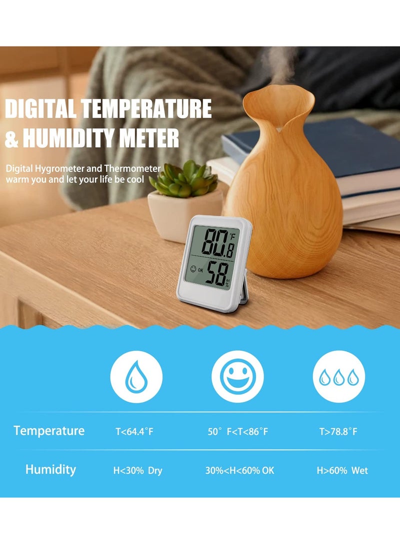 Excefore مقاييس الرطوبة الرقمية، ميزان الحرارة، ميزان حرارة الغرفة، مع مراقبة درجة الحرارة والرطوبة، مراقب الرطوبة، مثبت على الحائط، حجم صغير، أرقام كبيرة (أبيض) - Image 2