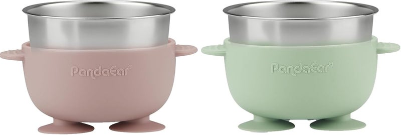 PandaEar 2 Pack Stainless Steel Baby Suction Bowls & 4 Pcs Silicone Baby Utensils Set - Image 3