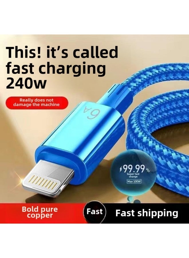 300W Braided Flash Charging Typec Data Cable For Huawei VIVO Millet Glory OPPO Mobile Phone Charging Line 10A-Color:10-core Optical Fiber Flash Charging * Double Braided [cold Cool Blue] Suitable For Apple - 1.5m : Add Up To 168 Copper * Charging Faster And More Protective Machine  - Image 1