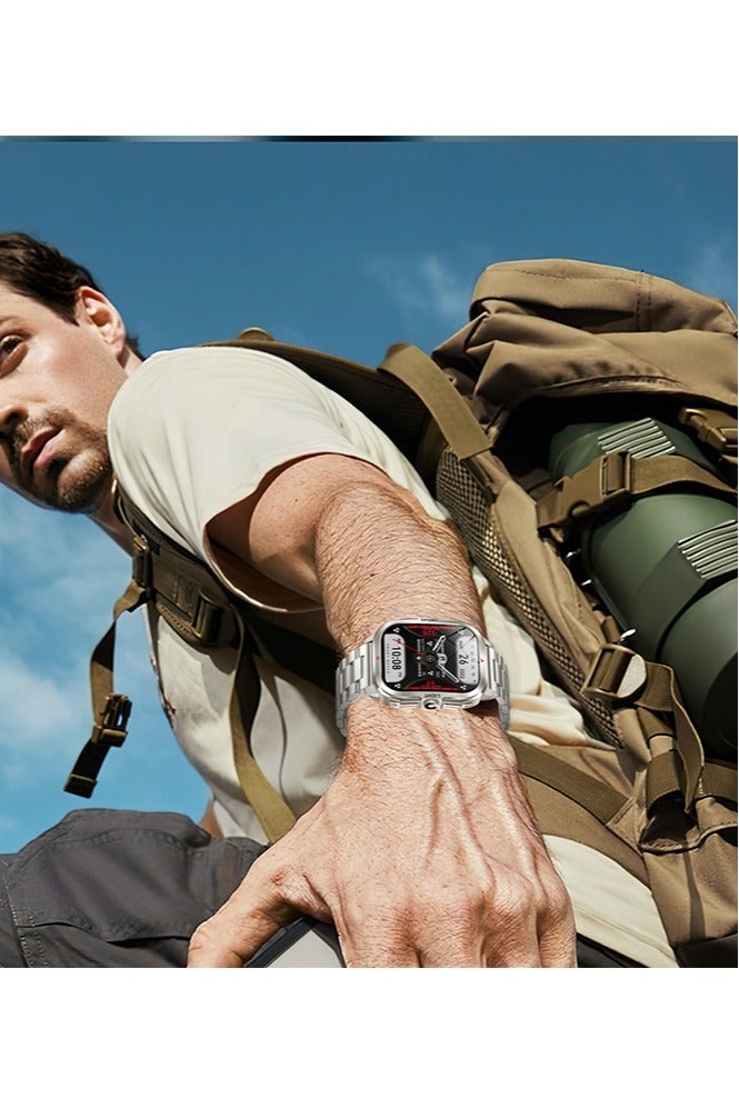 RollsTimi  Smartwatch MK98 Men Bluetooth Calling LED Flashlight 400Mah Sleep Monitor Outdoor Sport Fitness Tracker Smart Watch,Silver - Image 2