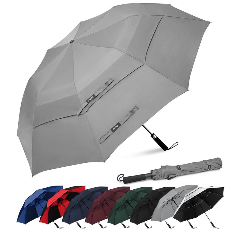 G4Free 62 Inch Portable Golf Umbrella Large Oversize Double Canopy Vented Windproof Waterproof Auto Open Folding Umbrellas(Gray) - Image 1
