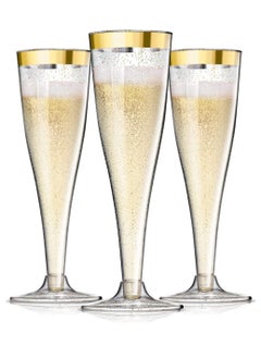 SYOSI Plastic Champagne Flutes Gold Glitter Plastic Cups 6.5 OZ Clear Plastic Cups Tumblers, Fancy Disposable Hard Plastic Cups with Gold Glitter, Premium Wedding Cups Elegant Party Cups Gold 6 Pieces  - Image 1