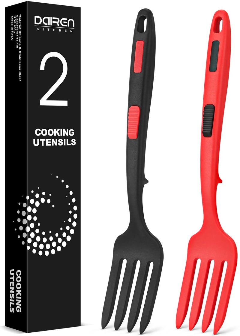 DaiRen Kitchen Silicone Flexible Cooking Fork, 11.6 Inch Heat Resistant, Large Non Stick, Mash Food, Whisk Eggs (BR) - Image 1
