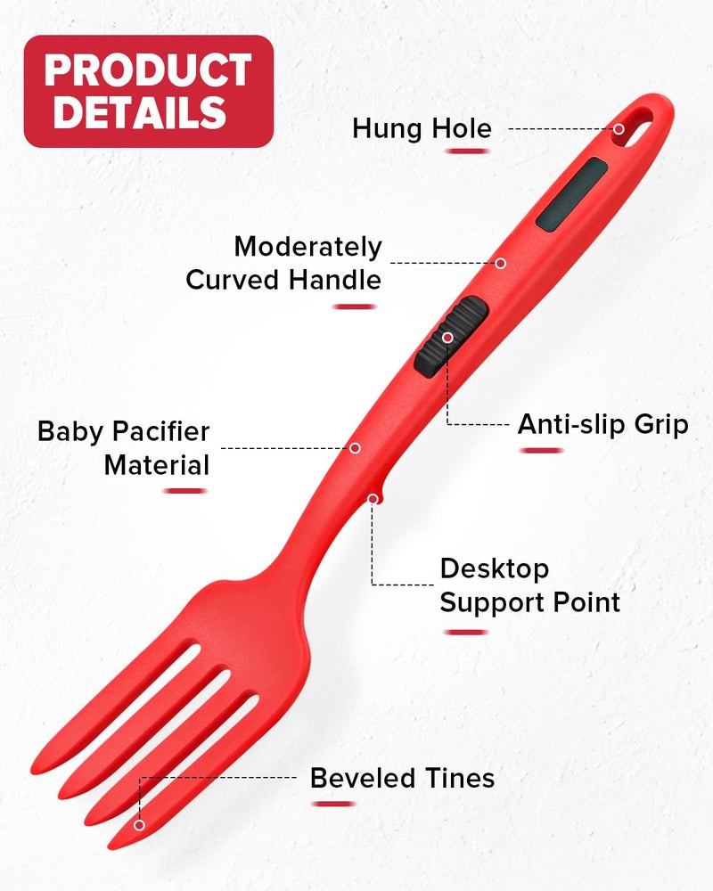 DaiRen Kitchen Silicone Flexible Cooking Fork, 11.6 Inch Heat Resistant, Large Non Stick, Mash Food, Whisk Eggs (BR) - Image 3