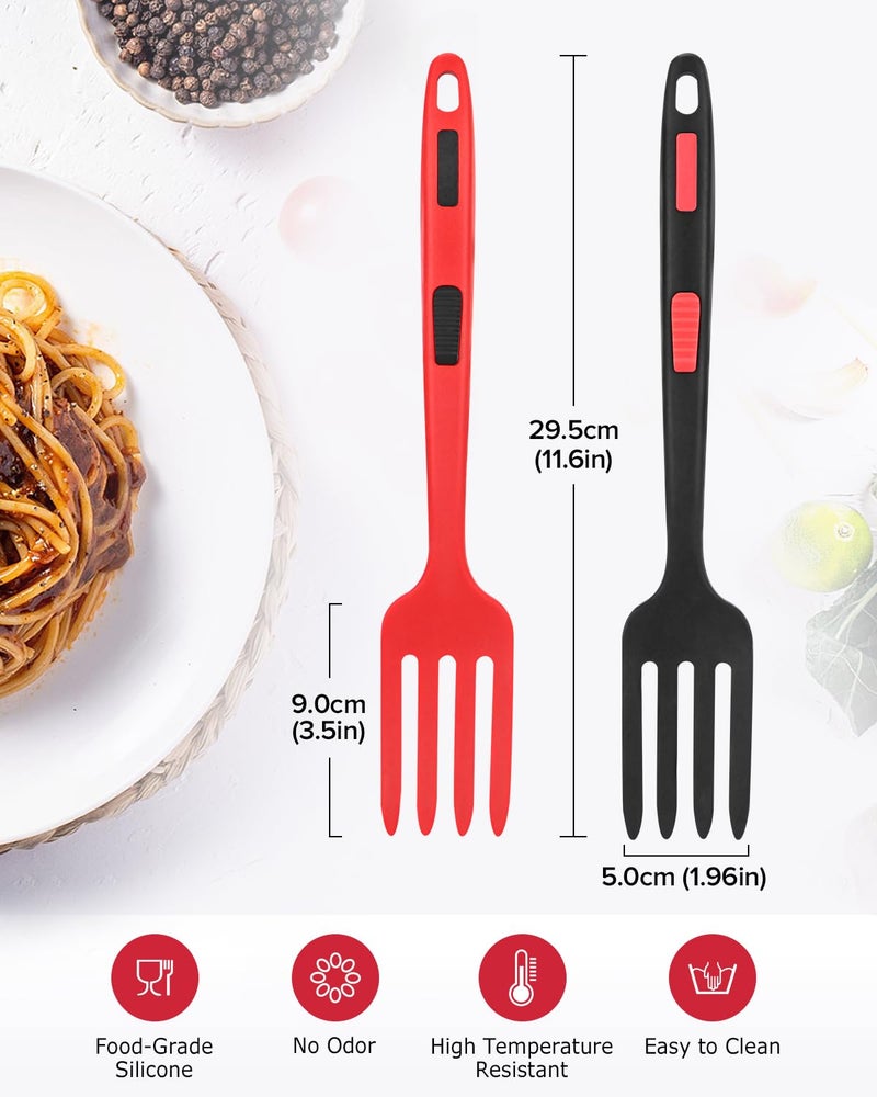 DaiRen Kitchen Silicone Flexible Cooking Fork, 11.6 Inch Heat Resistant, Large Non Stick, Mash Food, Whisk Eggs (BR) - Image 2