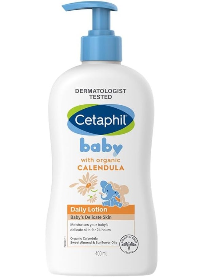 Cetaphil لوشن سيتافيل للأطفال اليومي، مرطب لطيف للوجه والجسم للبشرة الحساسة مع كاليندولا العضوي، بدون رائحة، 400 مل - Image 1