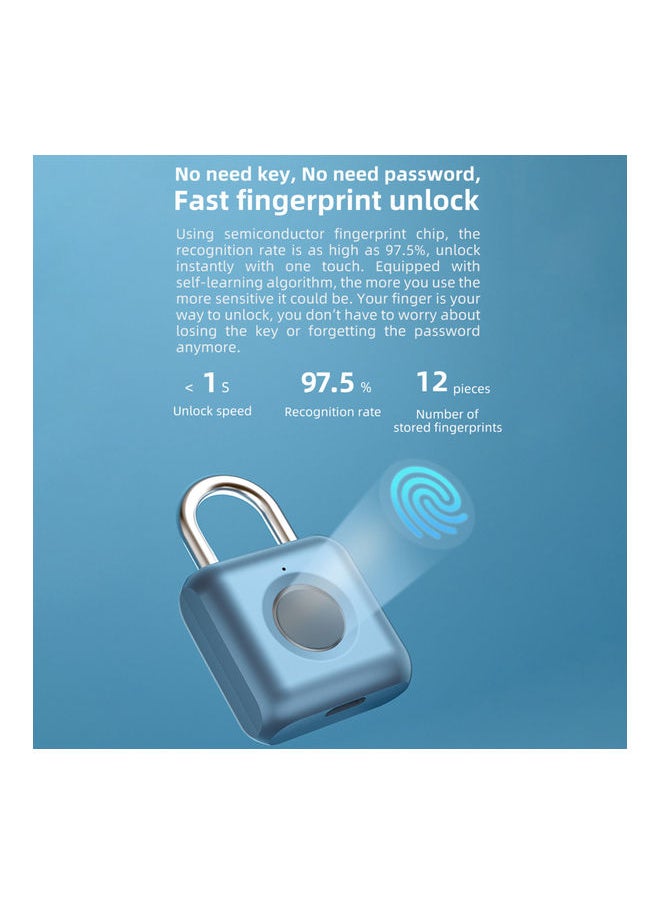 Y&D Keyless Smart Touch Fingerprint Padlock Blue/Black/Silver 24.5x10x11.3cm  - Image 2