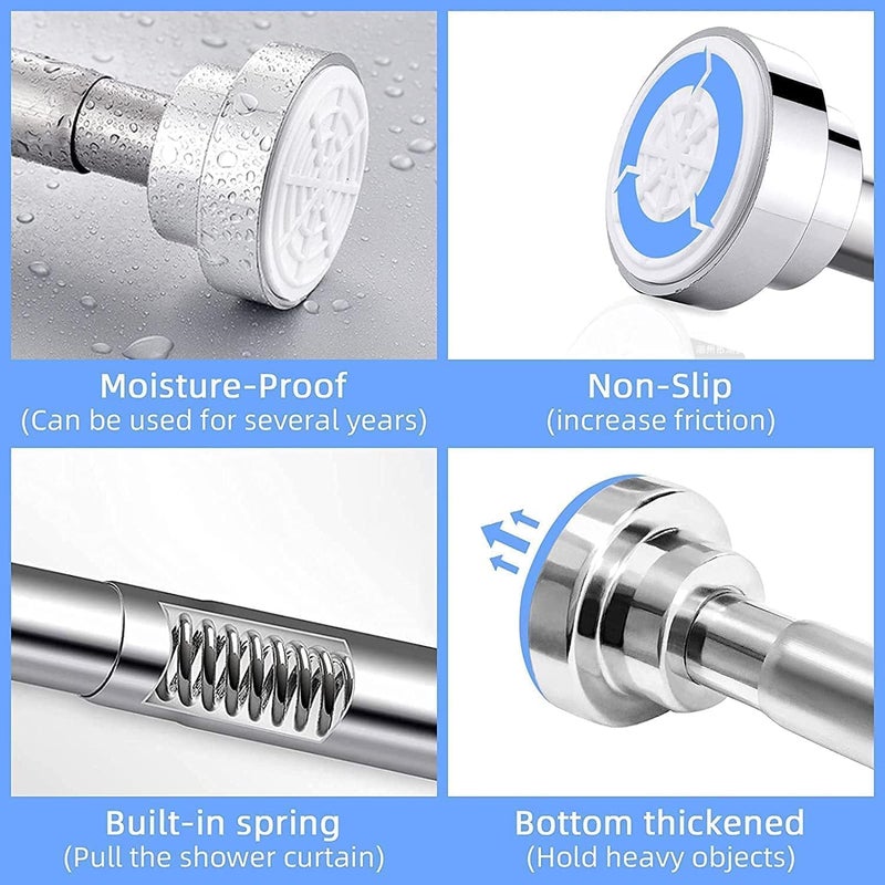 التغطية قضيب ستارة الحمام، زنبرك شد قابل للتعديل، شد قضيب ستارة الحمام، عمود ستارة تلسكوبي، قضيب ملابس قابل ��لتمدد من الفولاذ المقاوم للصدأ، بدون حفر (100-165 سم) - Image 4