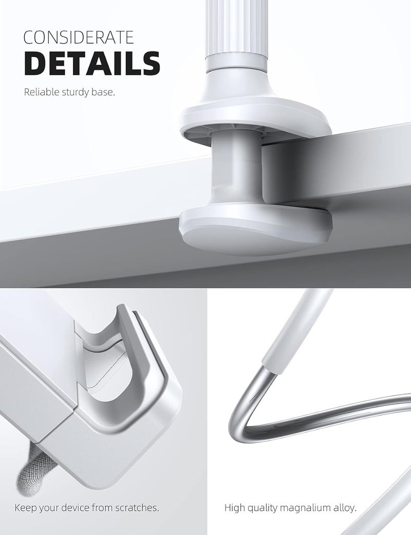Lamicall Gooseneck Tablet Mount Holder for Bed Flexible Tablet Arm Clamp for Bed Compatible with Pad Pro 10.5, Air 9.7, Mini 7.9, Galaxy Tabs, Switch, More 4.7-11" Device - White - Image 5