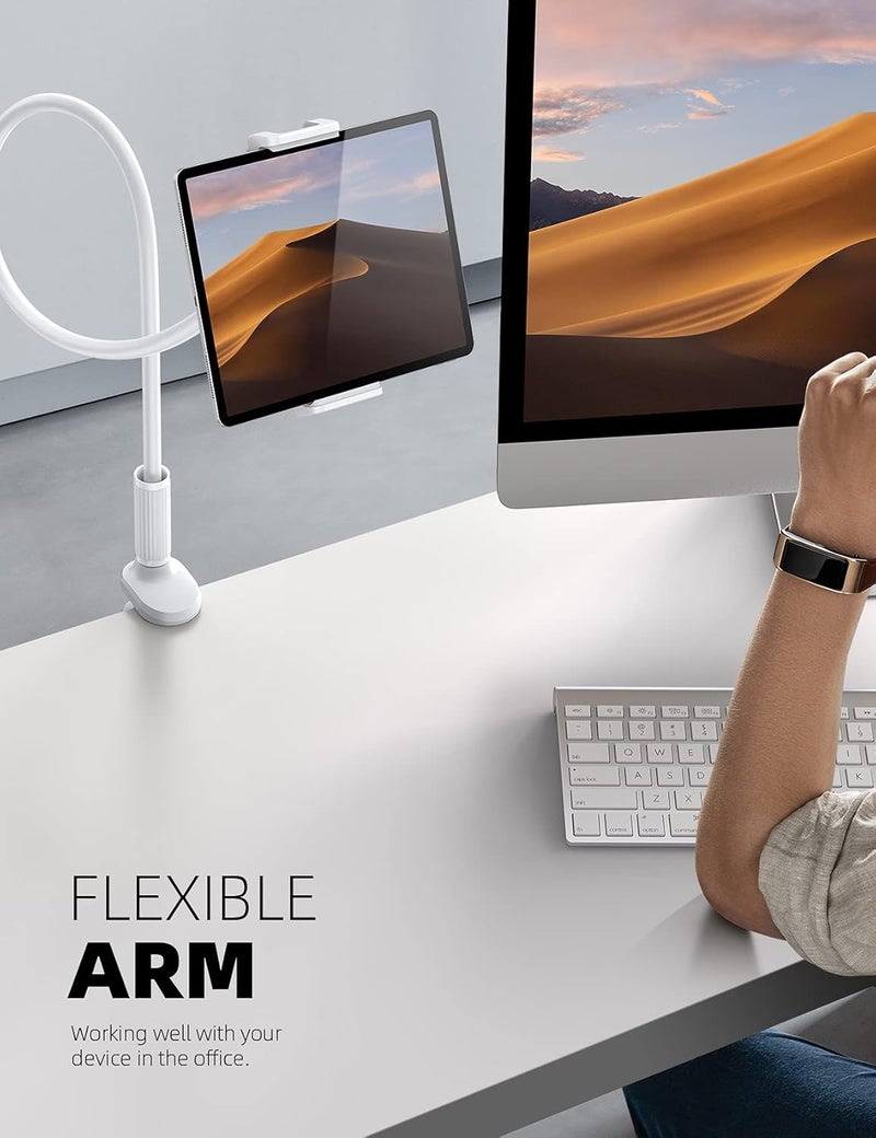 Lamicall Gooseneck Tablet Mount Holder for Bed Flexible Tablet Arm Clamp for Bed Compatible with Pad Pro 10.5, Air 9.7, Mini 7.9, Galaxy Tabs, Switch, More 4.7-11" Device - White - Image 2