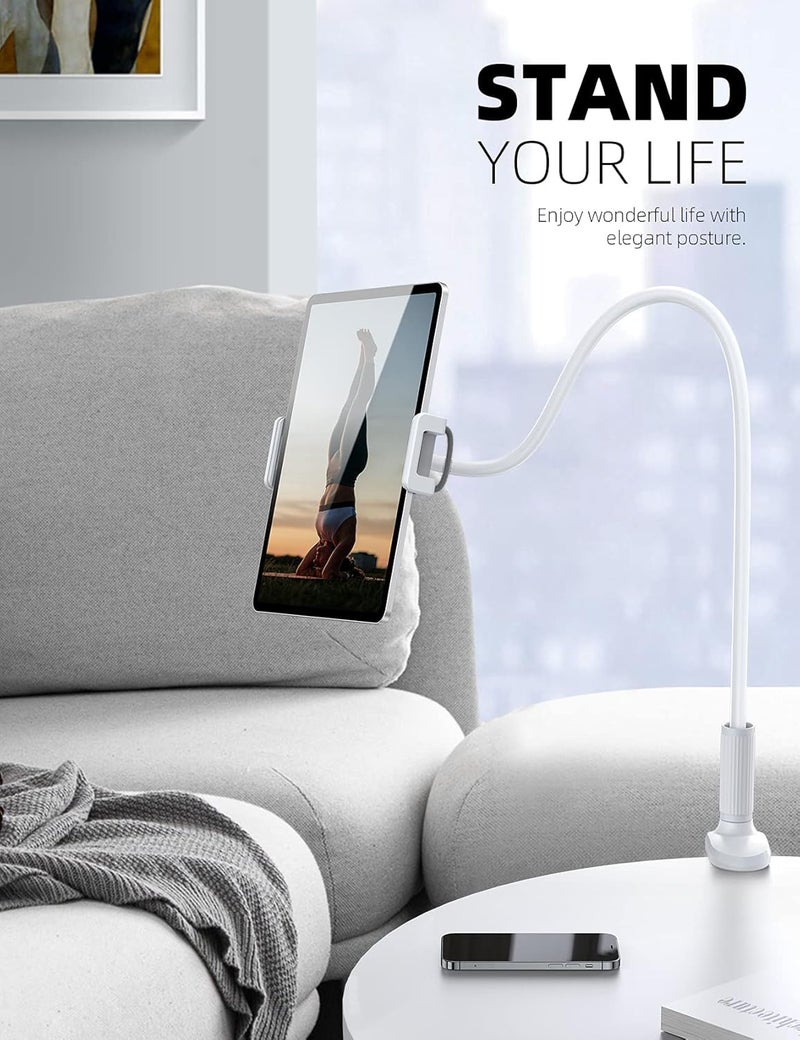 Lamicall Gooseneck Tablet Mount Holder for Bed Flexible Tablet Arm Clamp for Bed Compatible with Pad Pro 10.5, Air 9.7, Mini 7.9, Galaxy Tabs, Switch, More 4.7-11" Device - White - Image 3