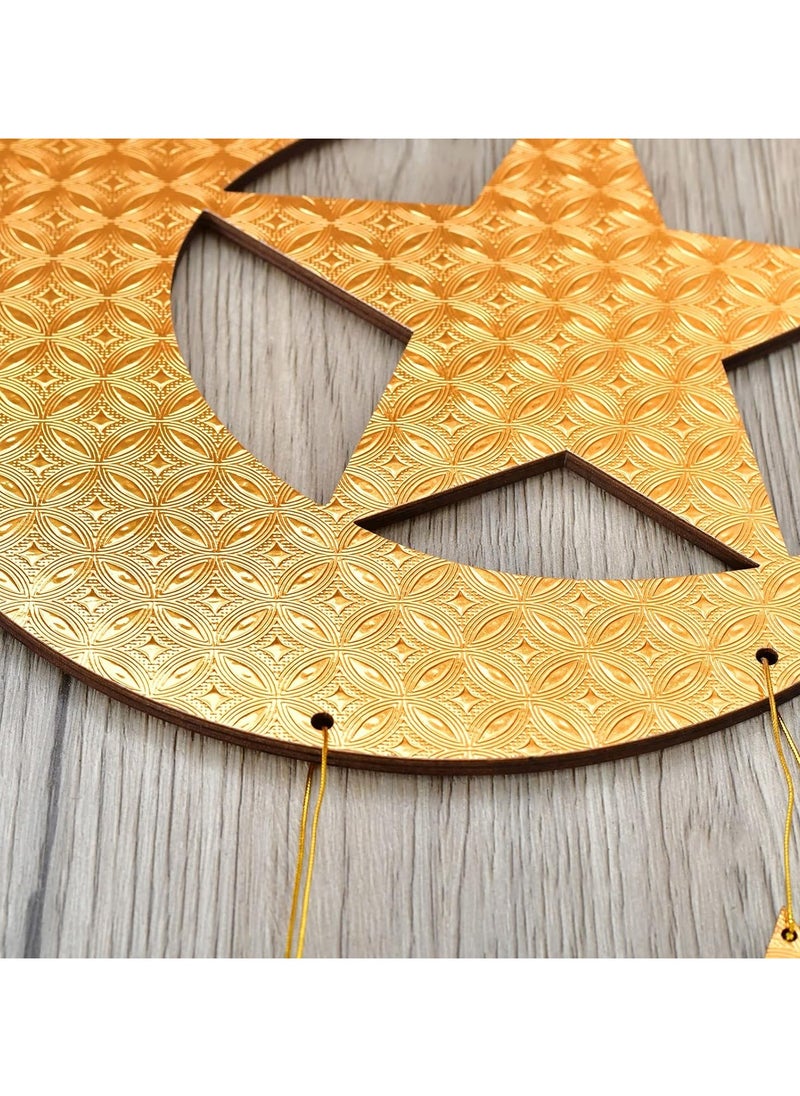 Jorunb Eid Ramadan Hanging Decoration Eid Mubarak Party Decoration，Wooden Moon and Star Hanging Ornaments,2 Pack Golden EID Party Decoration,Islam Ramadan Party Decoration  - Image 2