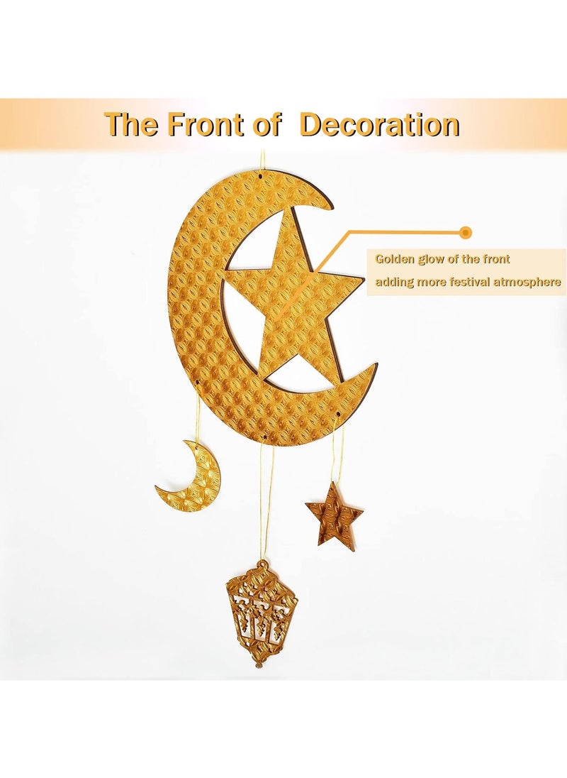 Jorunb Eid Ramadan Hanging Decoration Eid Mubarak Party Decoration，Wooden Moon and Star Hanging Ornaments,2 Pack Golden EID Party Decoration,Islam Ramadan Party Decoration  - Image 5