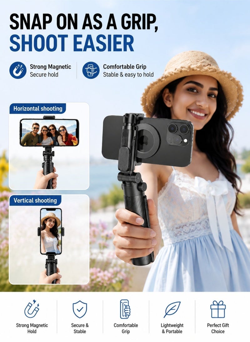 Leoxol Magnetic Selfie Stick 5 In 1 | 47.5 cm Extendable Tripod With Remote | 360 Degree Rotation Phone Holder | Foldable Mini Vlog Stand - Image 5