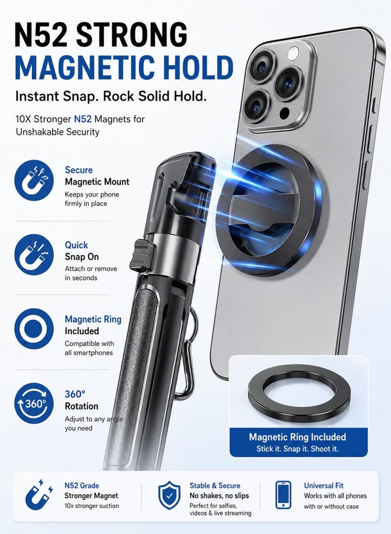 Leoxol Magnetic Selfie Stick 5 In 1 | 47.5 cm Extendable Tripod With Remote | 360 Degree Rotation Phone Holder | Foldable Mini Vlog Stand - Image 4