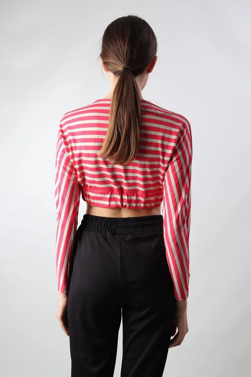 Alexander Gardi Striped Crop Blouse, Beige-Pink (B19-153401)