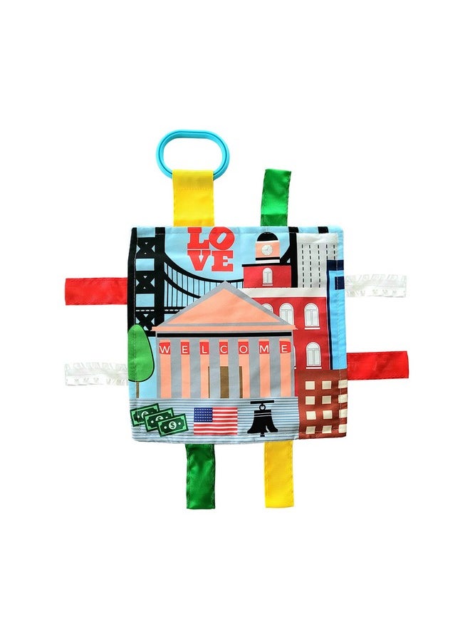 The Learning Lovey - Baby Jack & Co 8X8” Learning Lovey Philadelphia Pennsylvania Tag Toys For Babies Baby Crinkle Toys Soft & Safe Learn Usa Cities And Shapes Ideal Baby Toy & Gift Bpa Free W Stroller Clip - Image 1