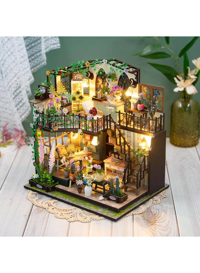 الأزرق جي دبليو Hongda Diy House Daxi Flower House 3D مجمعة ثلاثية الأبعاد نموذج بناء مزدوج الطابقين للبالغين ألعاب تخفيف الضغط لتقديم الهدايا - Image 5