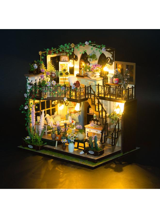 الأزرق جي دبليو Hongda Diy House Daxi Flower House 3D مجمعة ثلاثية الأبعاد نموذج بناء مزدوج الطابقين للبالغين ألعاب تخفيف الضغط لتقديم الهدايا - Image 1