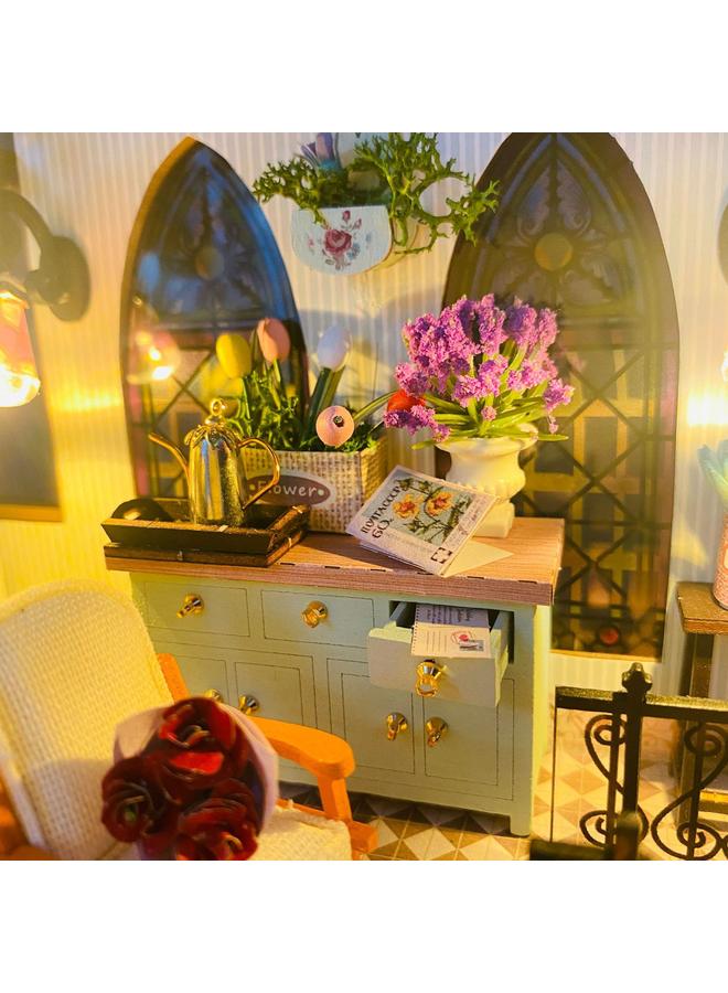 الأزرق جي دبليو Hongda Diy House Daxi Flower House 3D مجمعة ثلاثية الأبعاد نموذج بناء مزدوج الطابقين للبالغين ألعاب تخفيف الضغط لتقديم الهدايا - Image 4