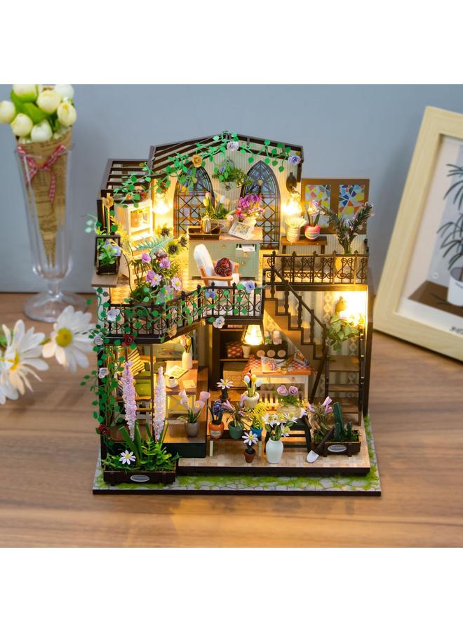 الأزرق جي دبليو Hongda Diy House Daxi Flower House 3D مجمعة ثلاثية الأبعاد نموذج بناء مزدوج الطابقين للبالغين ألعاب تخفيف الضغط لتقديم الهدايا - Image 2