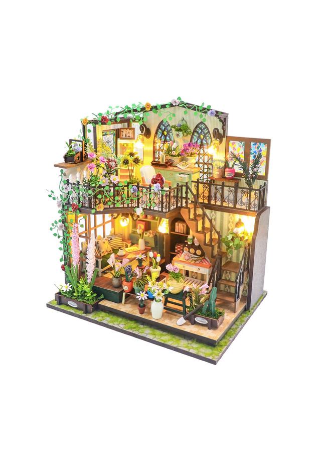 الأزرق جي دبليو Hongda Diy House Daxi Flower House 3D مجمعة ثلاثية الأبعاد نموذج بناء مزدوج الطابقين للبالغين ألعاب تخفيف الضغط لتقديم الهدايا - Image 3