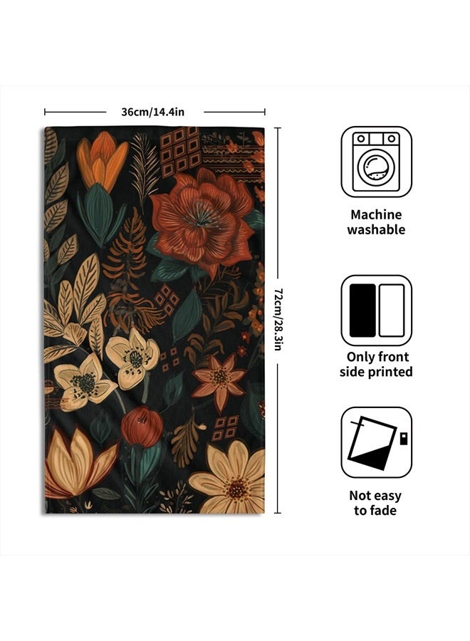 Giwawa Boho Floral Hand Towels Set of 2 Black Mid Century Fingertip Towel Absorbent Face Towel Soft Dish Towels for Gym Bath Kitchen Home Decor - Image 2