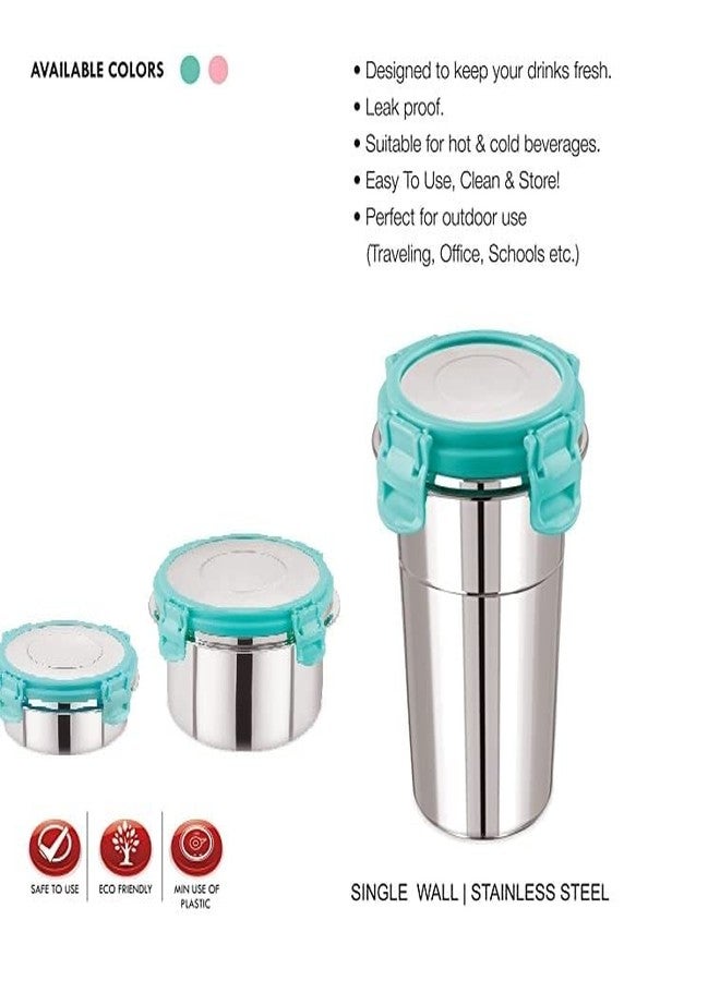 RRJ Leak Proof Click and Seal Lock Stainless Steel Storage/Air Tight Tiffin Container/Lunch Container with Steel lid Fusion (400+250+350 ml) - Image 3