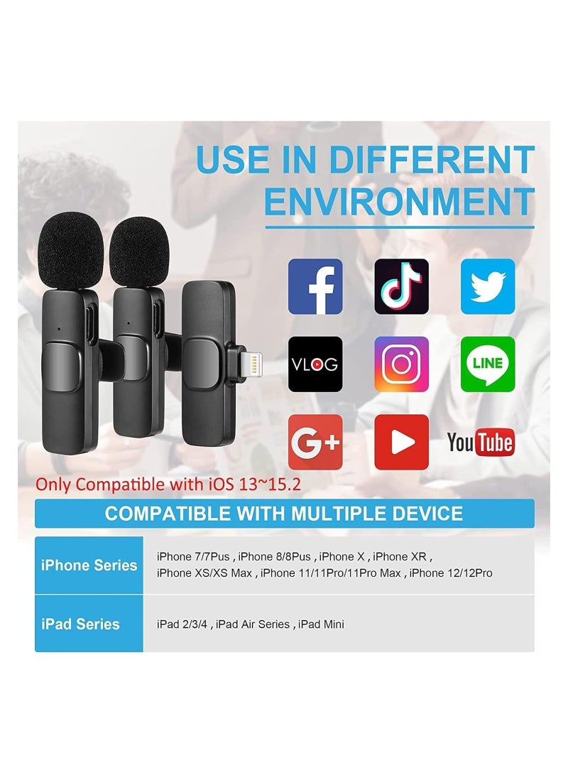 Clip on Microphone - Wireless Lavalier Microphone for iPhone iPad, Plug-Play Wireless, Dual Lightning Mini Mic for Video Recording, Live Stream, YouTube, TikTok, Noise Reduction Auto-Sync - Image 2