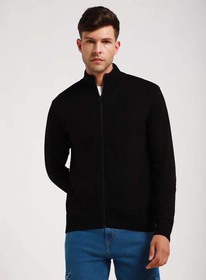 Dennis Lingo Black Regular Fit Sweater for Men - 100% Acrylic, Solid, Mock Neck, Full Sleeves, Casual  - Image 2