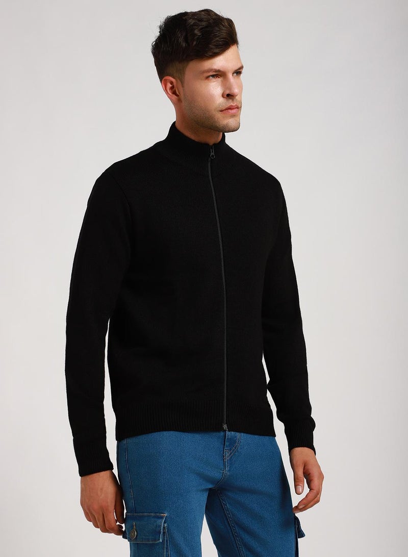 Dennis Lingo Black Regular Fit Sweater for Men - 100% Acrylic, Solid, Mock Neck, Full Sleeves, Casual  - Image 3