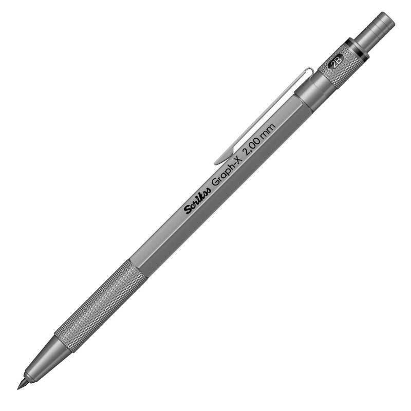 Scrikss 20mm Mechanical Clutch Lead Pen Pencil Satin Grey Brass Body Push Mechanism GraphX Series Mini Removable Sharpener - Image 1