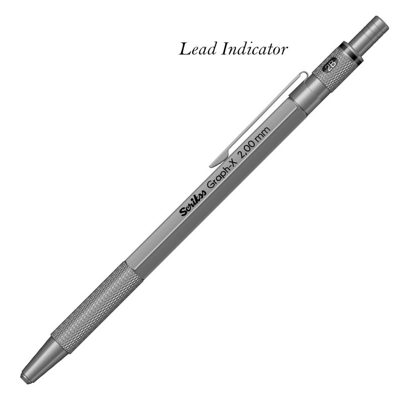 Scrikss 20mm Mechanical Clutch Lead Pen Pencil Satin Grey Brass Body Push Mechanism GraphX Series Mini Removable Sharpener - Image 5