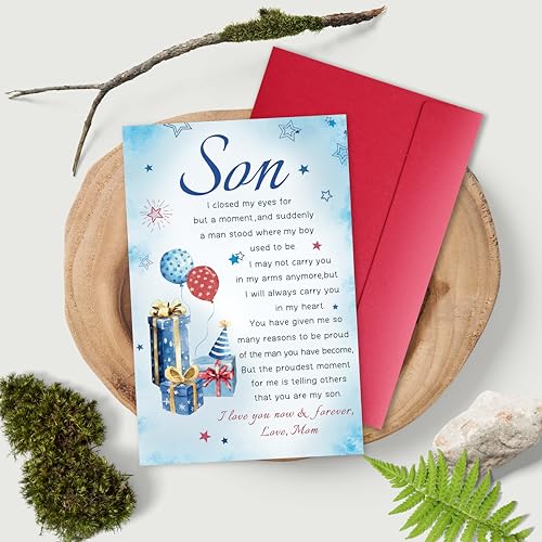 Bewoow Heartfelt Birthday Card Gifts for Son from Mom, Boy Adulthood Card for Son, Love You Now & Forever Mom Card - Image 5