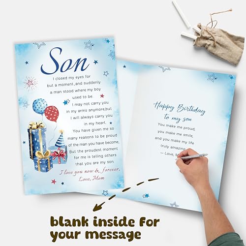 Bewoow Heartfelt Birthday Card Gifts for Son from Mom, Boy Adulthood Card for Son, Love You Now & Forever Mom Card - Image 3