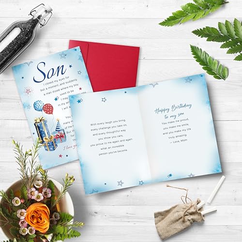 Bewoow Heartfelt Birthday Card Gifts for Son from Mom, Boy Adulthood Card for Son, Love You Now & Forever Mom Card - Image 4