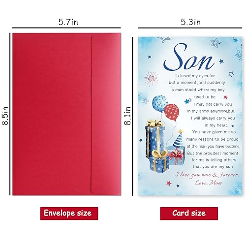Bewoow Heartfelt Birthday Card Gifts for Son from Mom, Boy Adulthood Card for Son, Love You Now & Forever Mom Card - Image 2