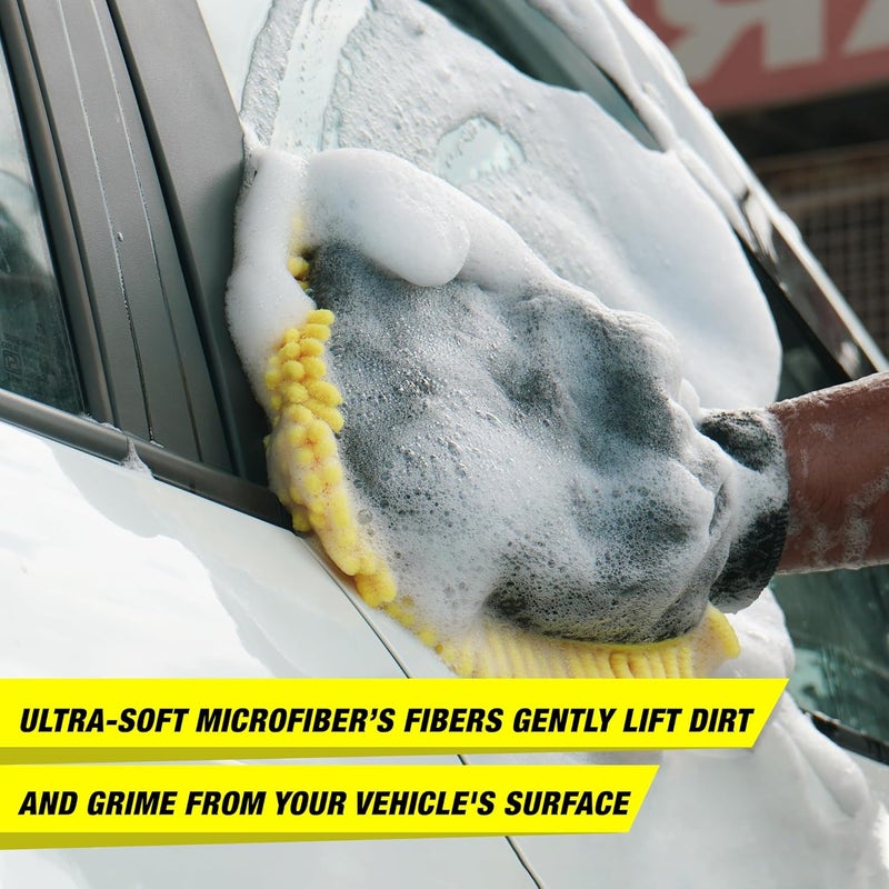 WAVEX منشفة تنظيف ميكروفايبر WaveX – 500 GSM، 35x75 سم وقفاز غسيل سيارات ميكروفايبر 2 في 1 - مزدوج الجوانب لغسيل السيارات وشمع السيارات - تنظيف لطيف وفعال - Image 4