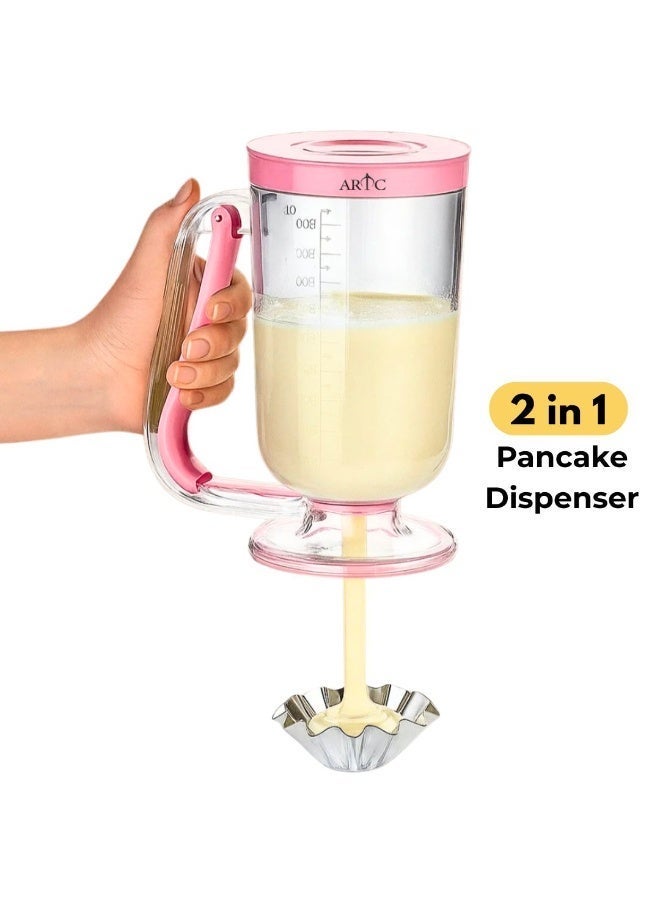 ARTC 950ML Pancake Batter Dispenser 2-in-1 – Cake Batter Dispenser Bottle, Waffle & Cupcake Batter Pourer, Transparent Acrylic Measuring Cup with Handle Trigger, No-Drip Portion Control Baking Tool Kitchen Gadget (Pink) - Image 2